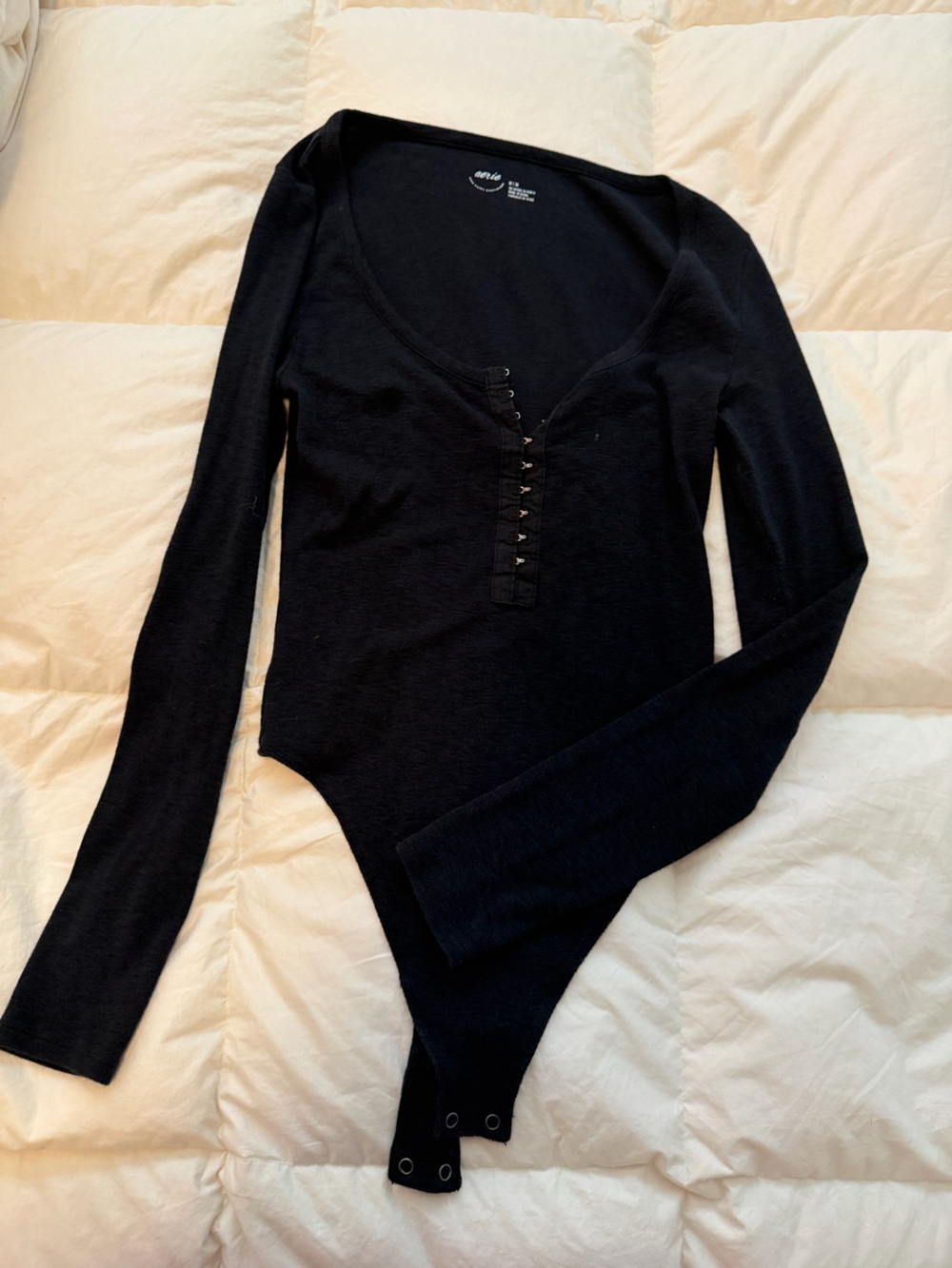 Black Women's Long-Sleeve Bodysuit with Hook Closure